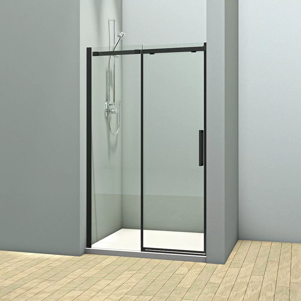 картинка Душевая дверь Veconi Vianno 150x195 стекло прозрачное профиль черный VN70-150-01-C4 