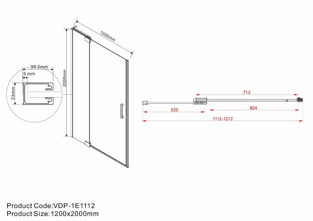 фото Душевая дверь Vincea Extra VDP-1E1112CLB, профиль черный, стекло прозрачное 