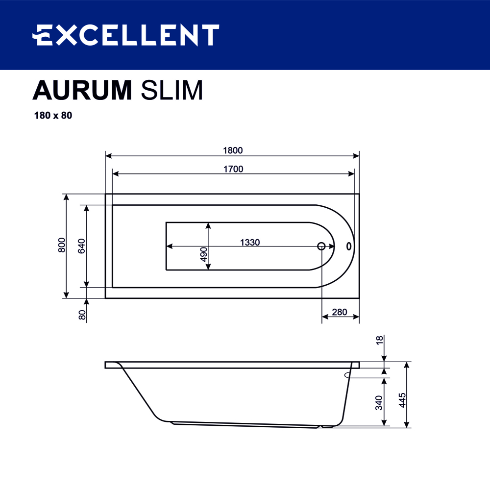 картинка Ванна ACTIMA Aurum Slim 180x80 HYDRO хром 