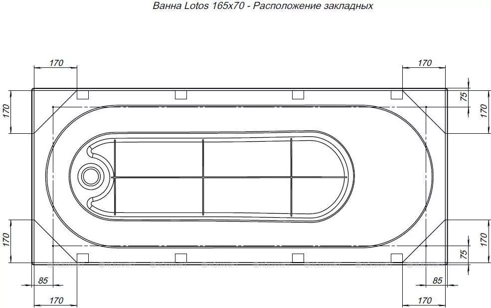 картинка Акриловая ванна Aquanet Lotos 165х70 см с каркасом 