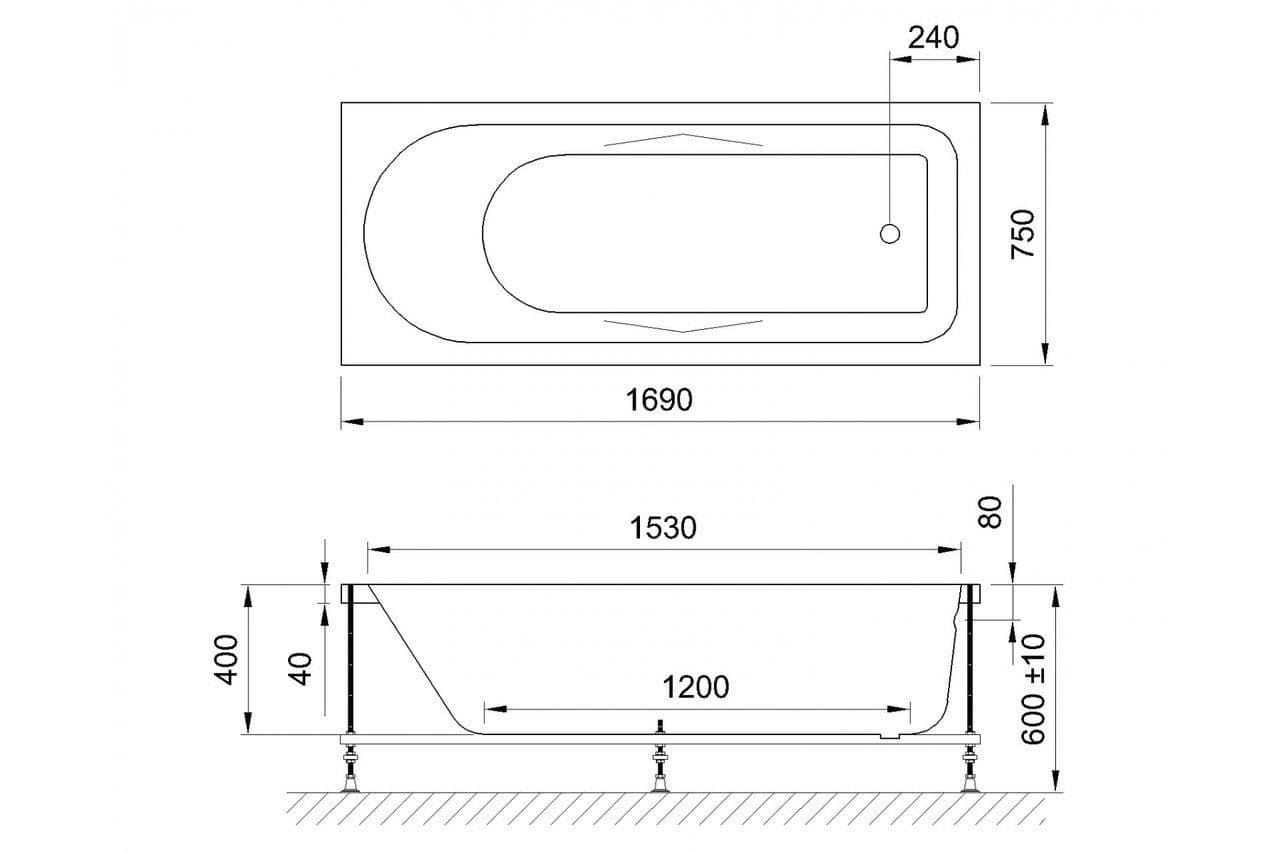 картинка Акриловая ванна Royal Bath Tudor Standart 170x75 с гидромассажем 