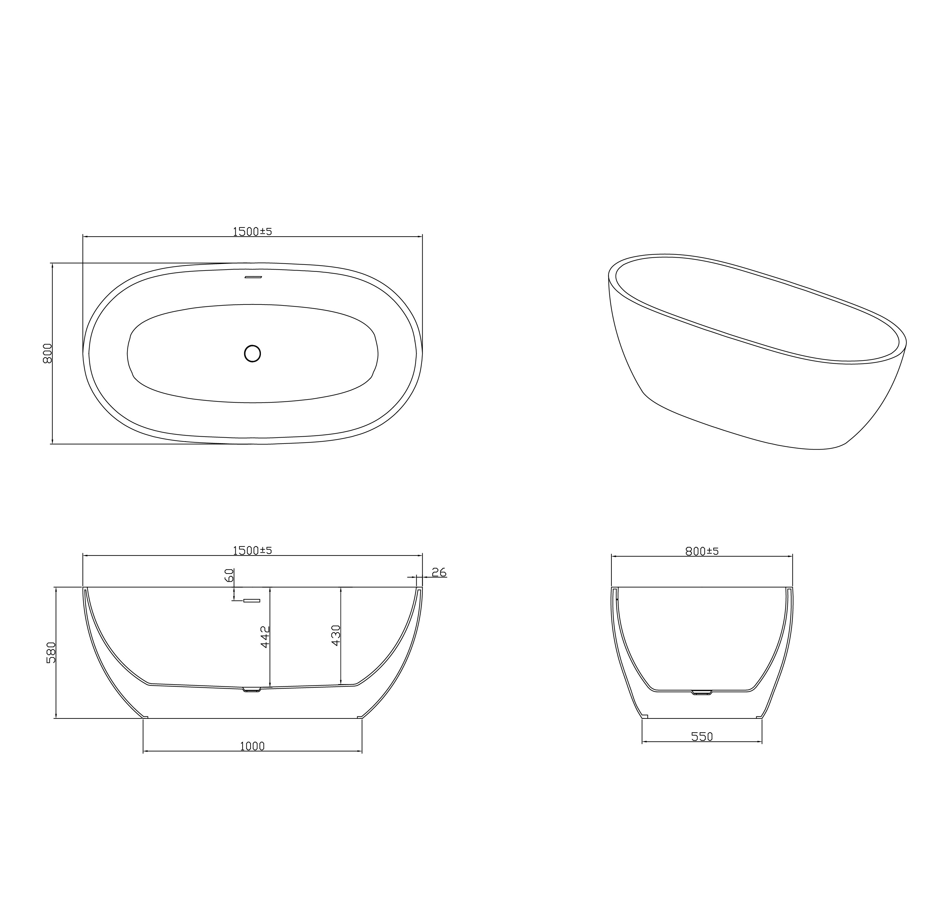 картинка Ванна отдельностоящая Grossman Classic GR-2403 150x78x58 см 