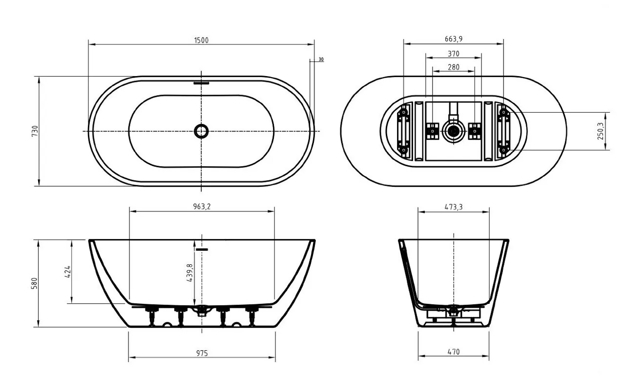 картинка Акриловая ванна BelBagno UNO BB701-1500-730-K 