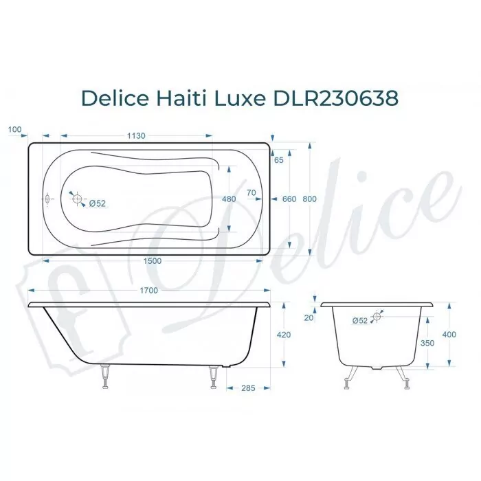 картинка Ванна чугунная Delice Haiti Luxe 170х80 DLR230638 