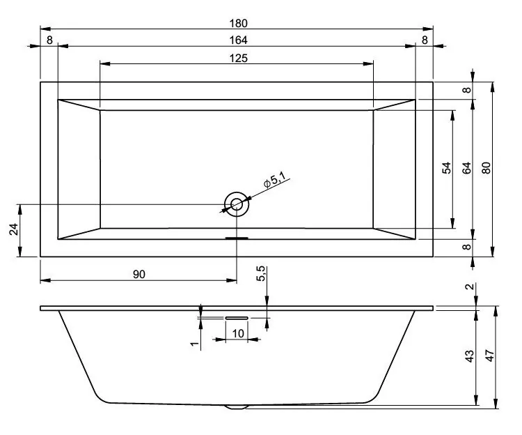 картинка Ванна RIHO RETHINK CUBIC B106001005 180x80 