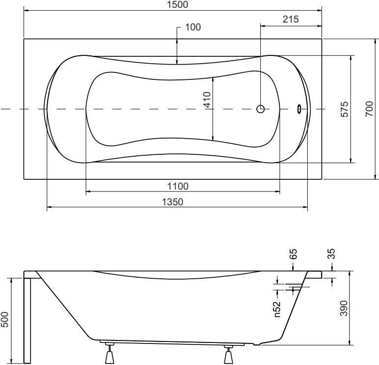 картинка Акриловая ванна Besco Aria 150x70 с каркасом KMP15070 