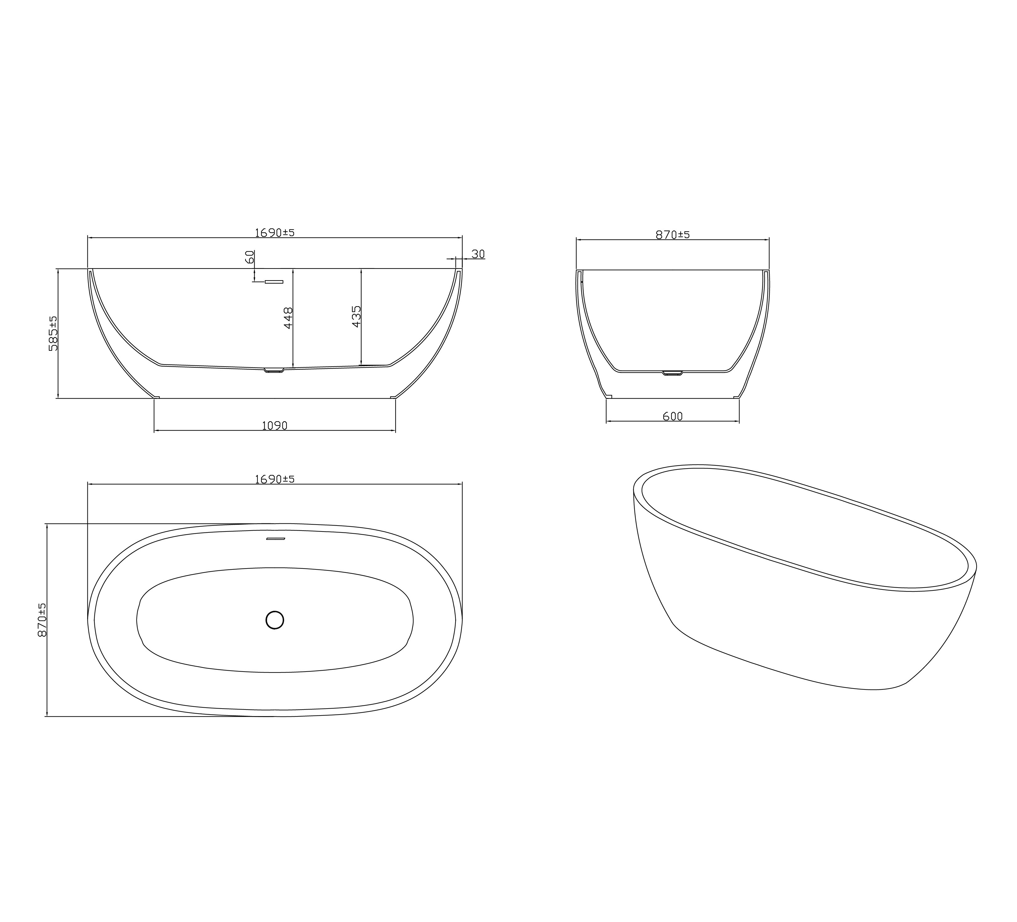 картинка Ванна отдельностоящая Grossman Classic GR-2503M 170x87x58 см 