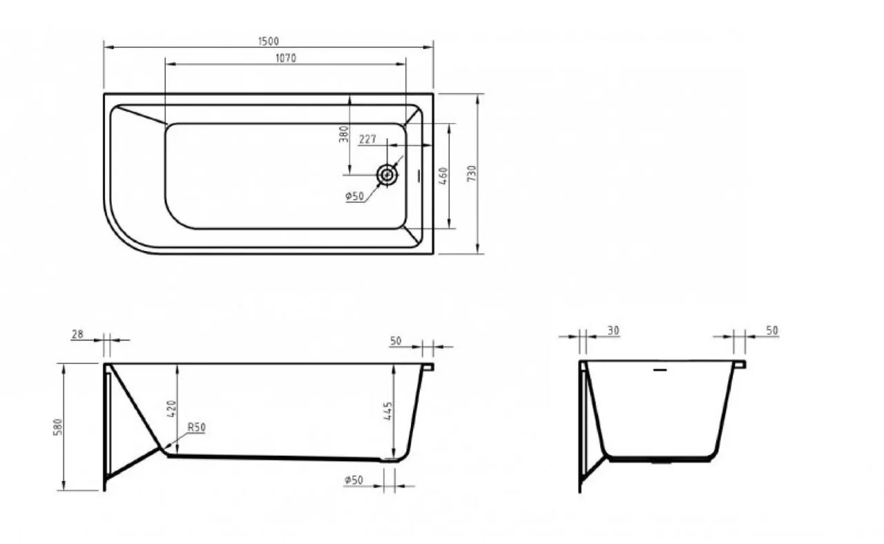 картинка Акриловая ванна BelBagno BB712-1500-730-R 