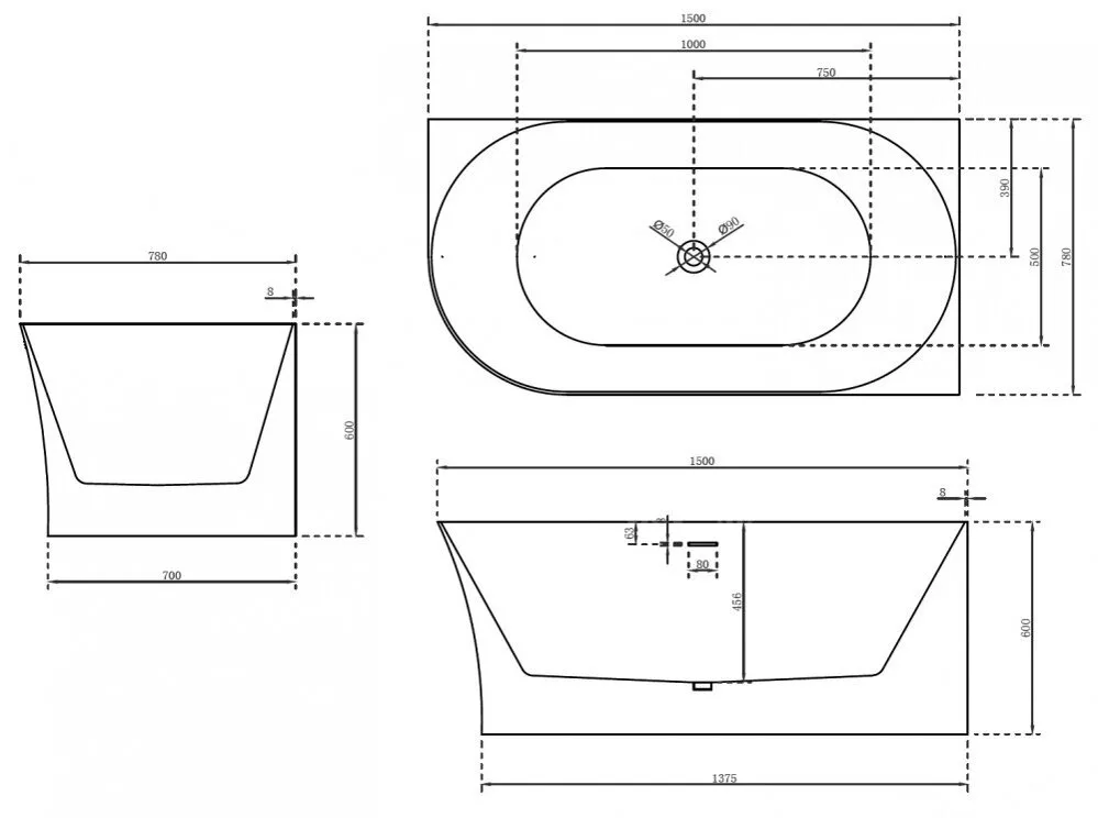 картинка Акриловая ванна Abber AB9258-1.5 R 