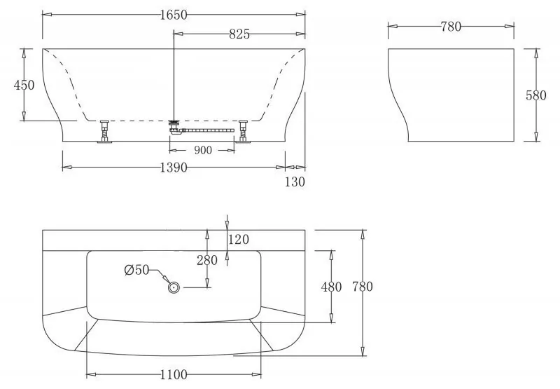 картинка Акриловая ванна без перелива BelBagno BB74-1650-W0 1650x780x590 