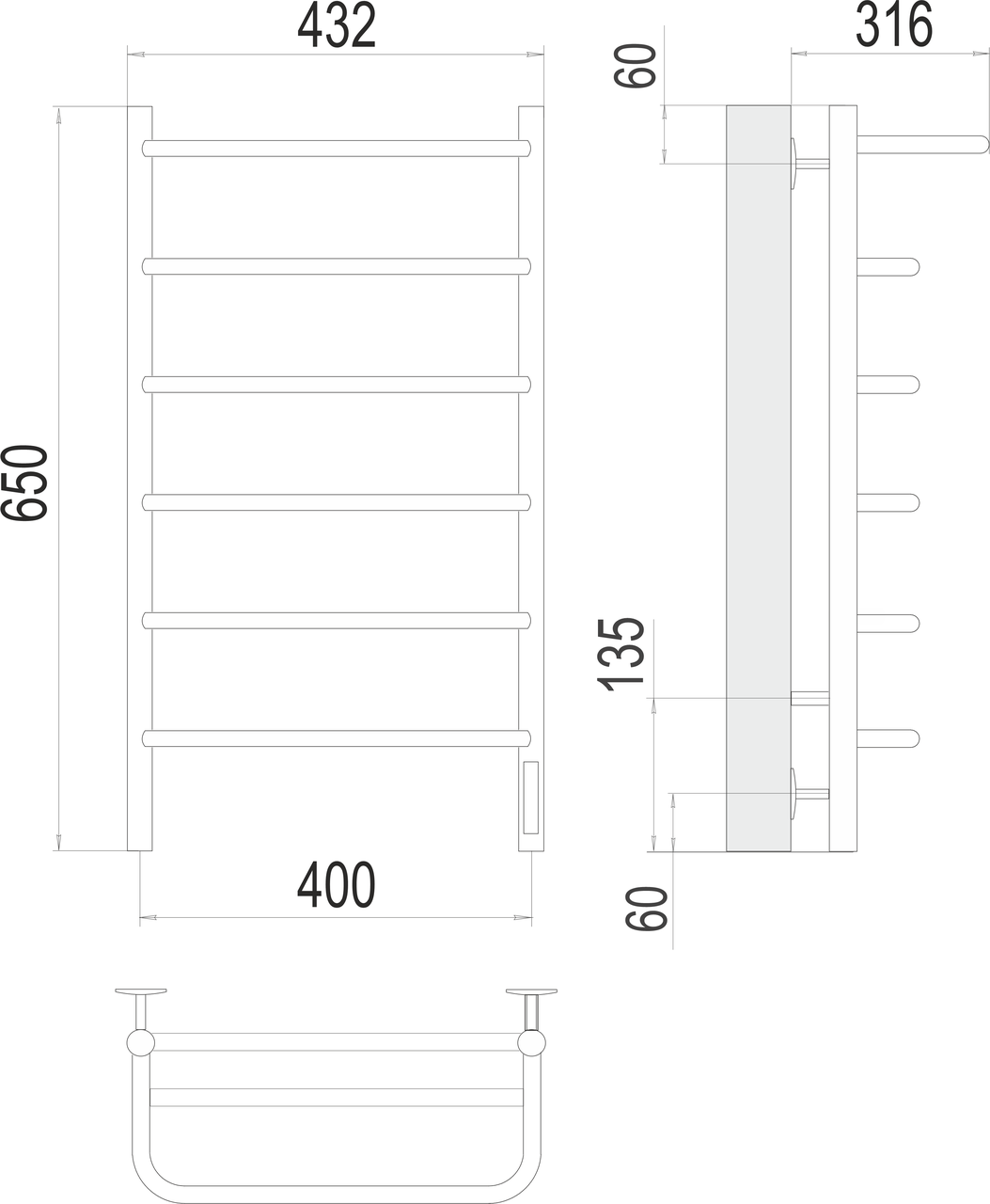 картинка Полотенцесушитель электрический Terminus Полка П6 400х650 