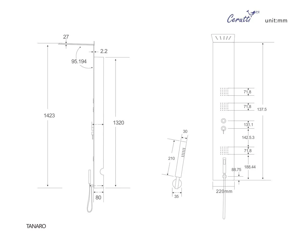 картинка Панель душевая Cerutti SPA TANARO B CT899191 