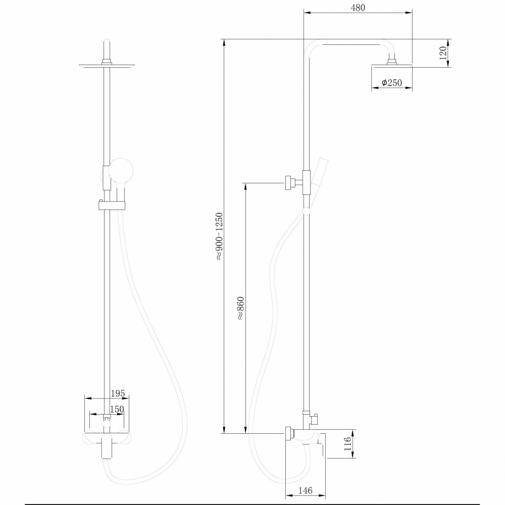 картинка Душевая стойка ABBER Weiss Insel AF8020FW без излива белый матовый 