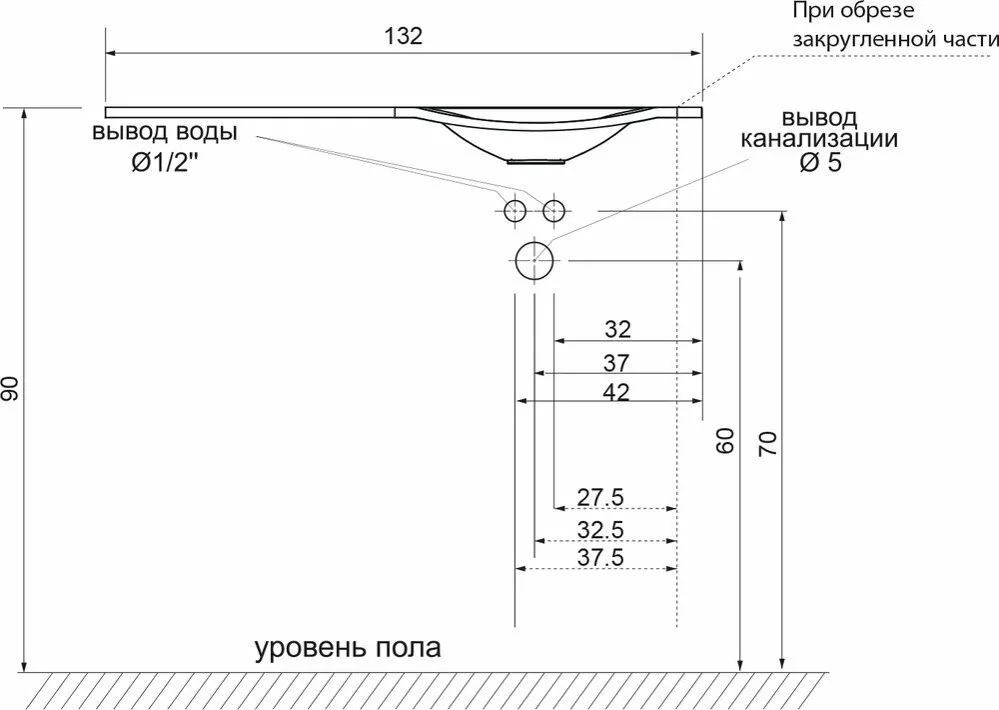 картинка Раковина Цвет и Стиль Лагуна 132 правая 