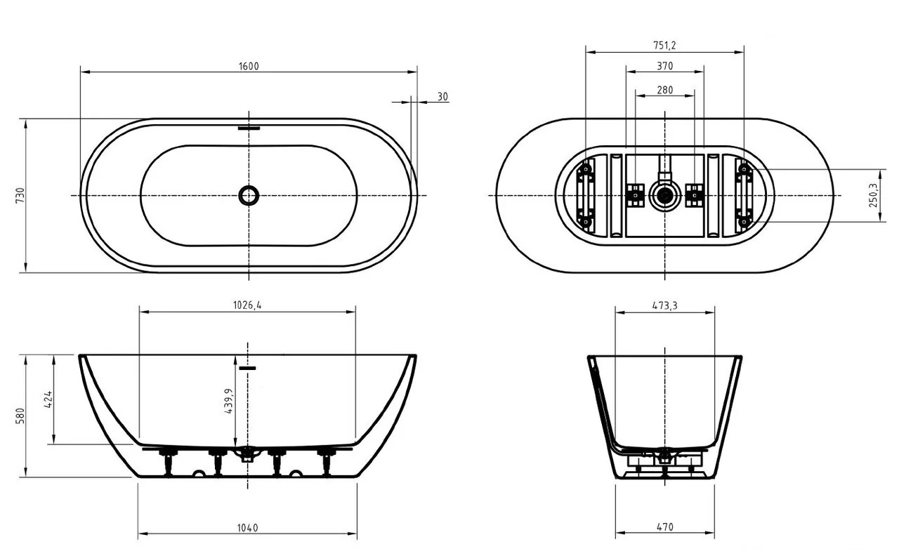 картинка Акриловая ванна BelBagno UNO BB701-1600-730-K 