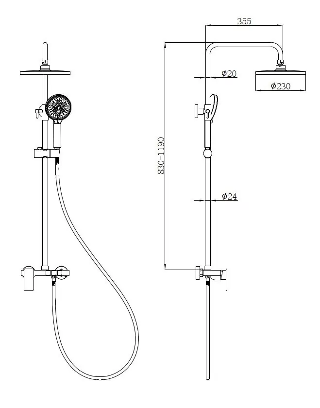 картинка Душевая стойка beWash BV1MMSS6666 со смесителем черный 