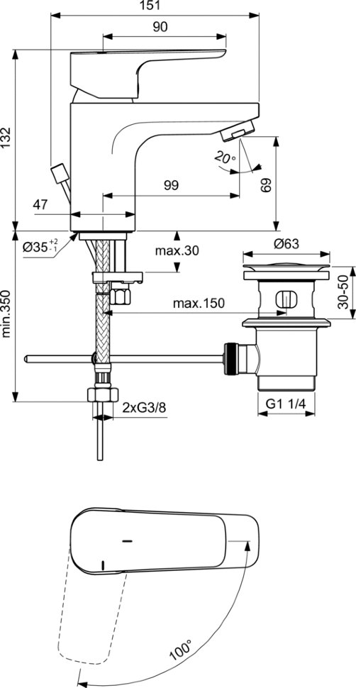 картинка Смеситель для раковины Ideal Standard CERAPLAN III SLIM BC566AA 