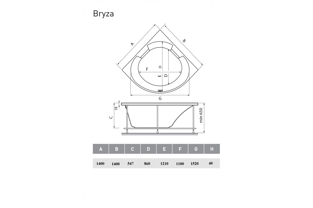 картинка Акриловая ванна Vayer Bryza 140x140 с каркасом и слив-переливом 