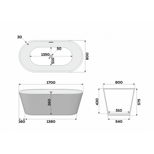 картинка Ванна отдельностоящая акриловая Delice Caresse 170х80 белая матовая DLR440101W 