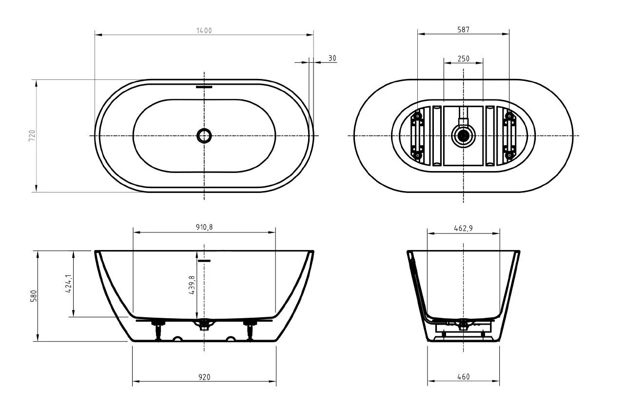 картинка Акриловая ванна BelBagno UNO BB701-1400-720-K 