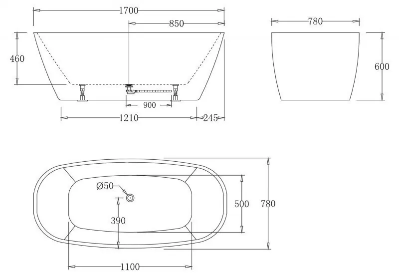 картинка Акриловая ванна без перелива BelBagno BB72-1700-W0 1700x780x600 