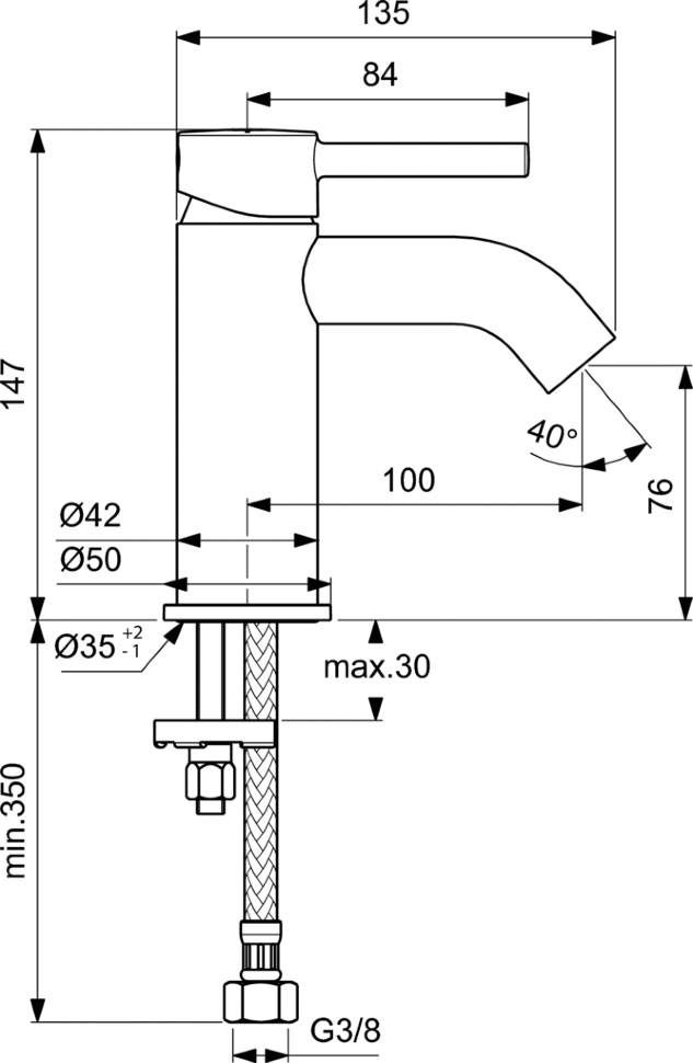 картинка Смеситель для раковины Ideal Standard CERALINE BC268AA 