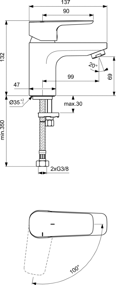 картинка Смеситель для раковины Ideal Standard CERAPLAN III SLIM BC565AA 