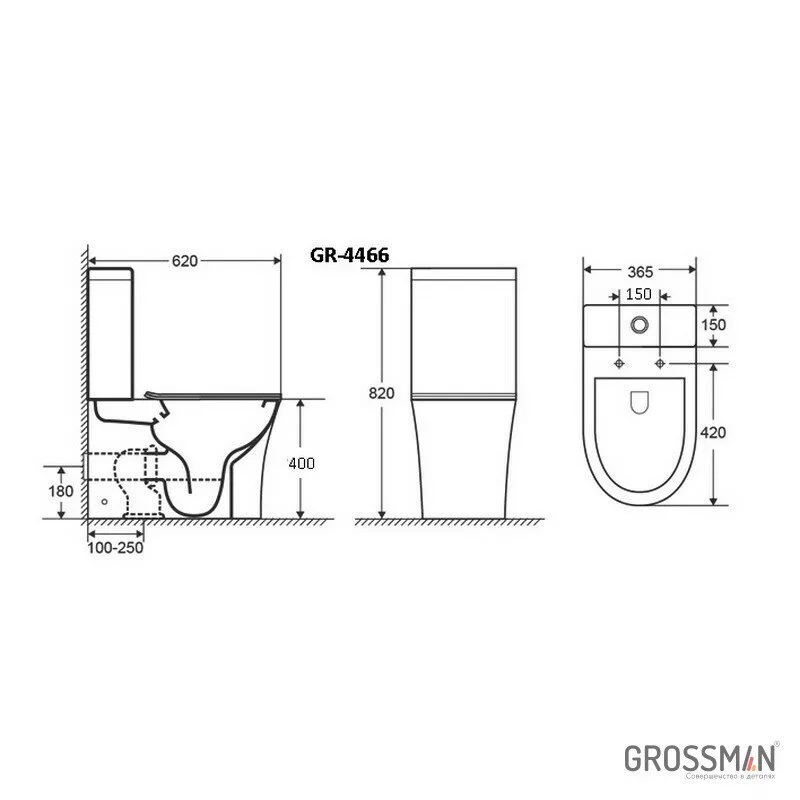 картинка Унитаз-компакт Grossman Classic GR-4466S безободковый с тонкой крышкой 