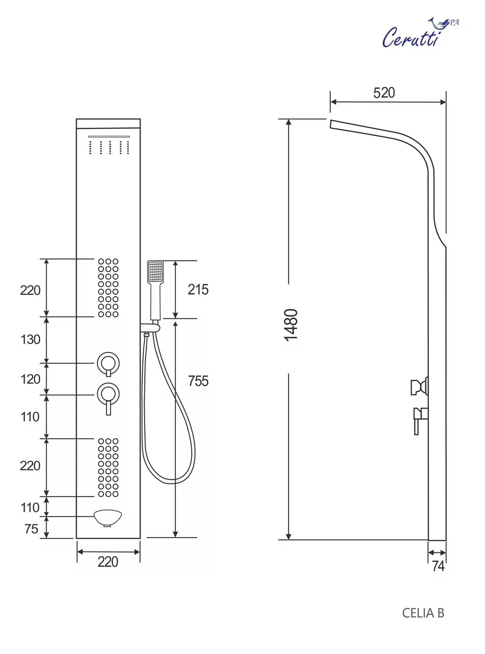 картинка Панель душевая Ceruttispa CELIA B CT10401 черный 