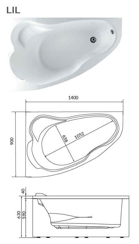 картинка Ванна Marka One Lil 140x90 L с каркасом 