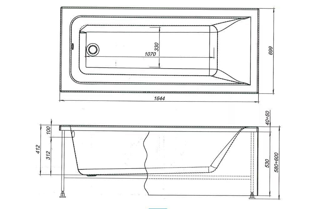 картинка Акриловая ванна Aquanet Bright 165x70 с каркасом 