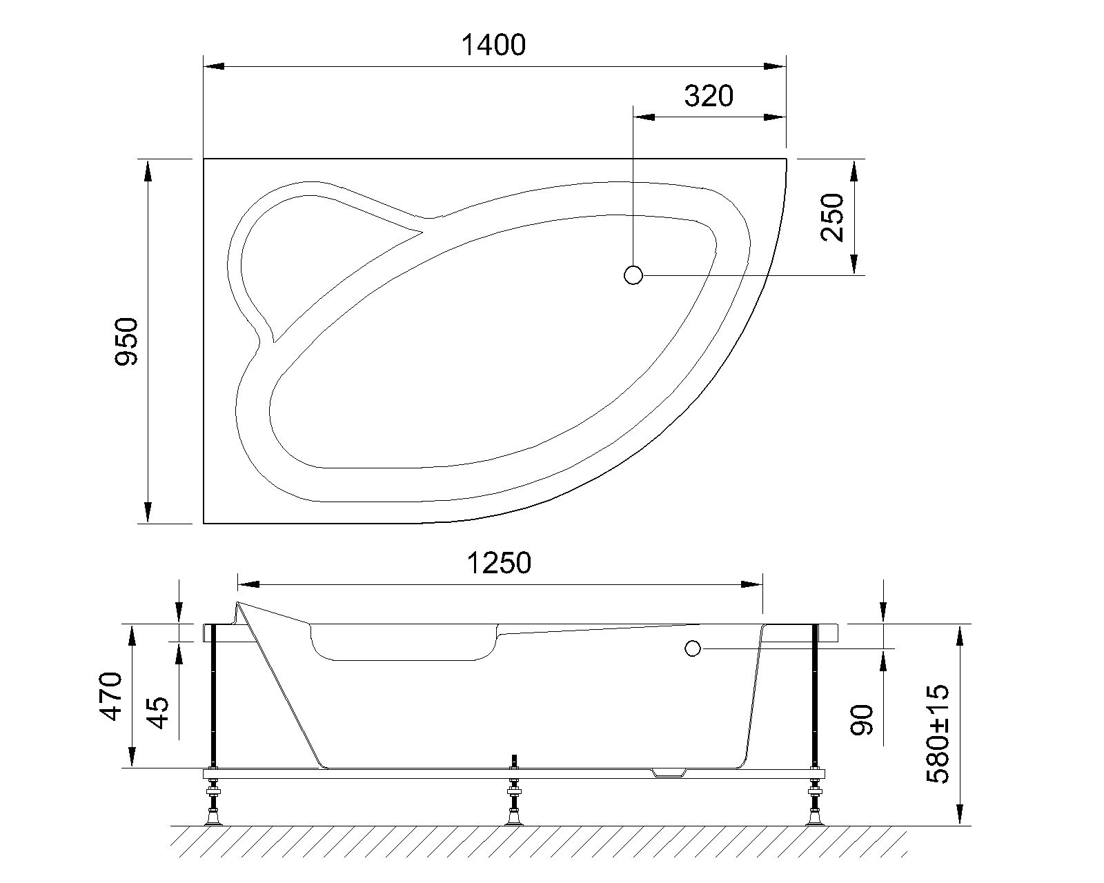 картинка Гидромассажная ванна Royal Bath ALPINE STANDART 140x95x58L 