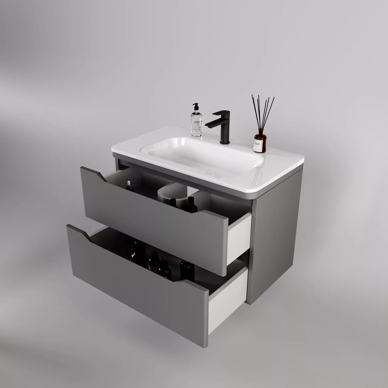 картинка Тумба подвесная Style Line El Fante Марелла 80 Люкс антискрейтч серый  в ванную комнату