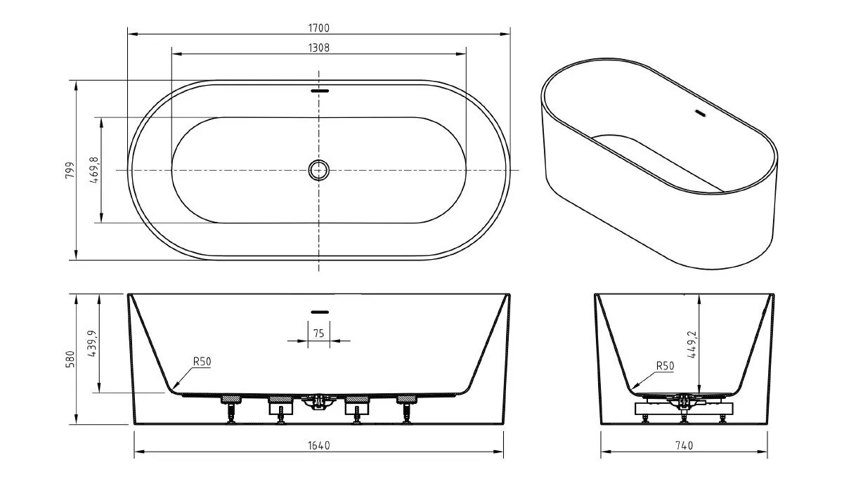 картинка Акриловая ванна BelBagno BB705-1700-800 