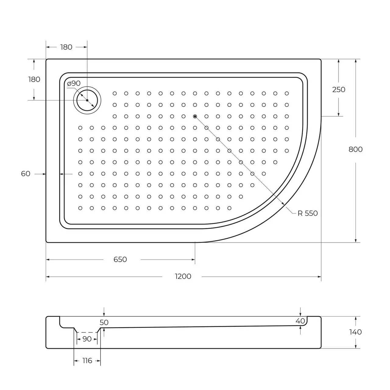 фото Акриловый поддон Cezares TRAY-A-RH-120/80-550-15-W-L 