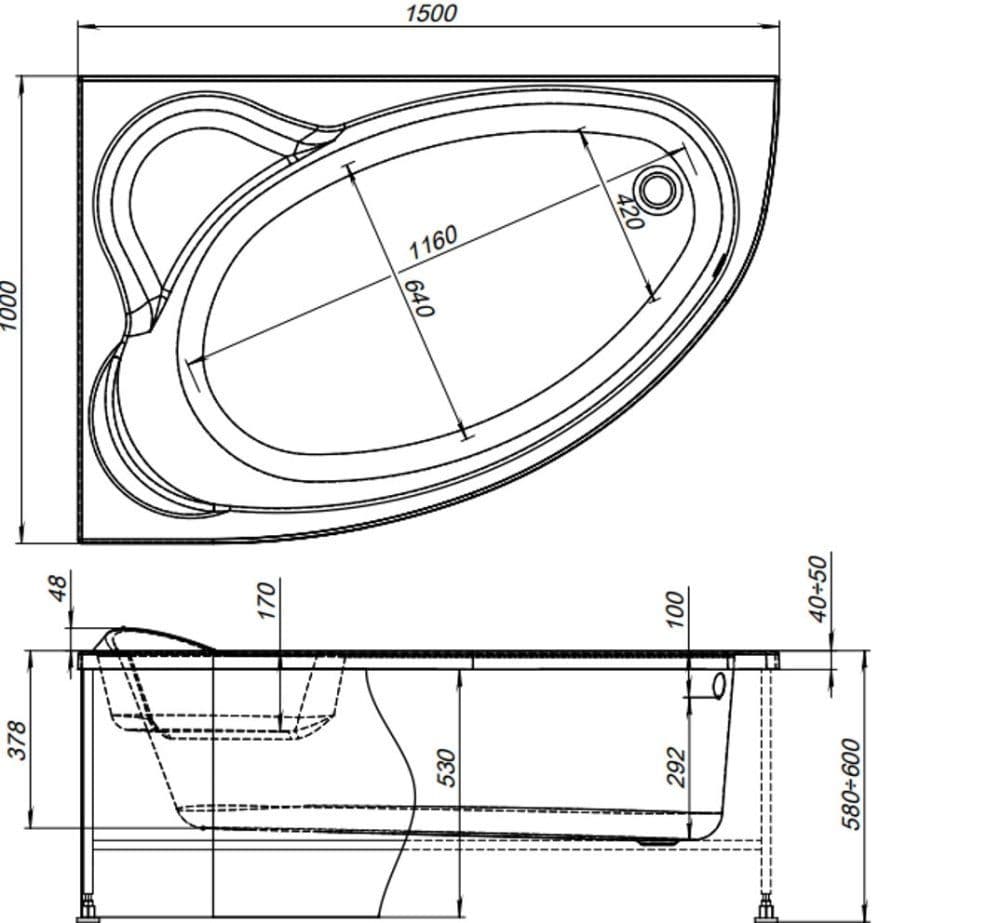 картинка Акриловая ванна Aquanet Lyra 150х100 R с каркасом 