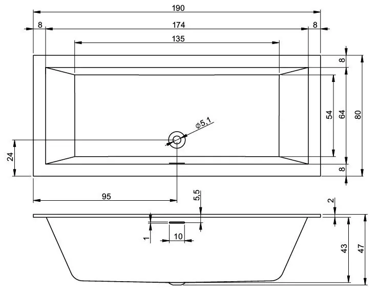 картинка Ванна RIHO RETHINK CUBIC B108001005 190x80 