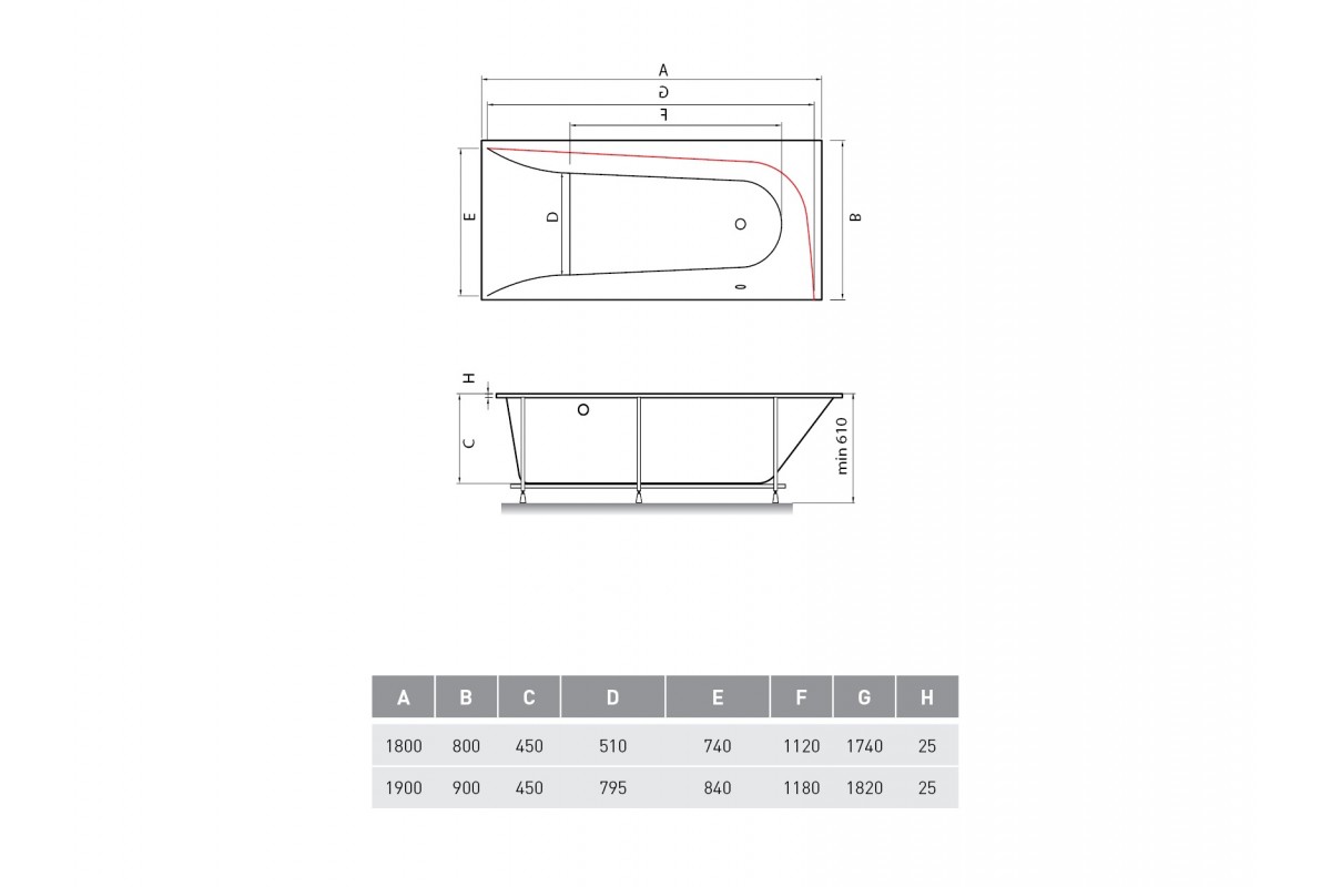 картинка Акриловая ванна Vayer Boomerang 190x90 R 