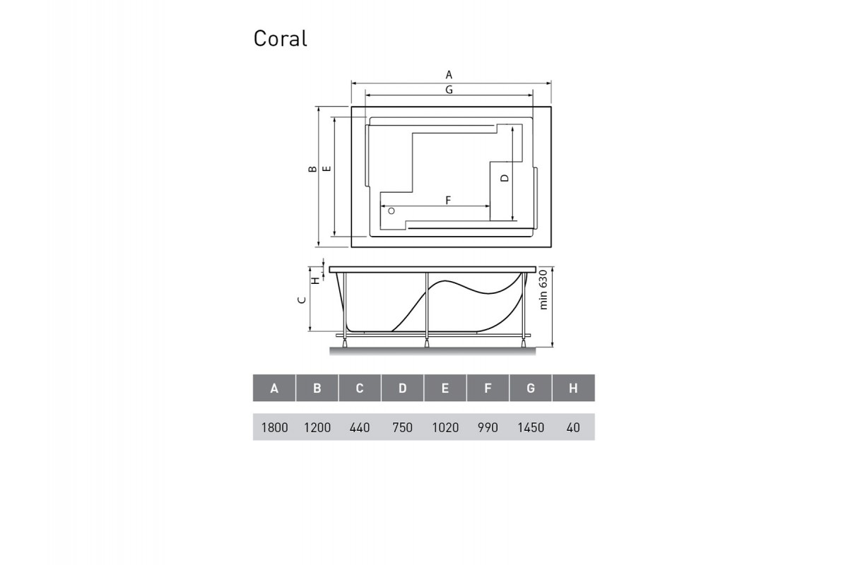 картинка Акриловая ванна Vayer Coral 180х120 с каркасом 