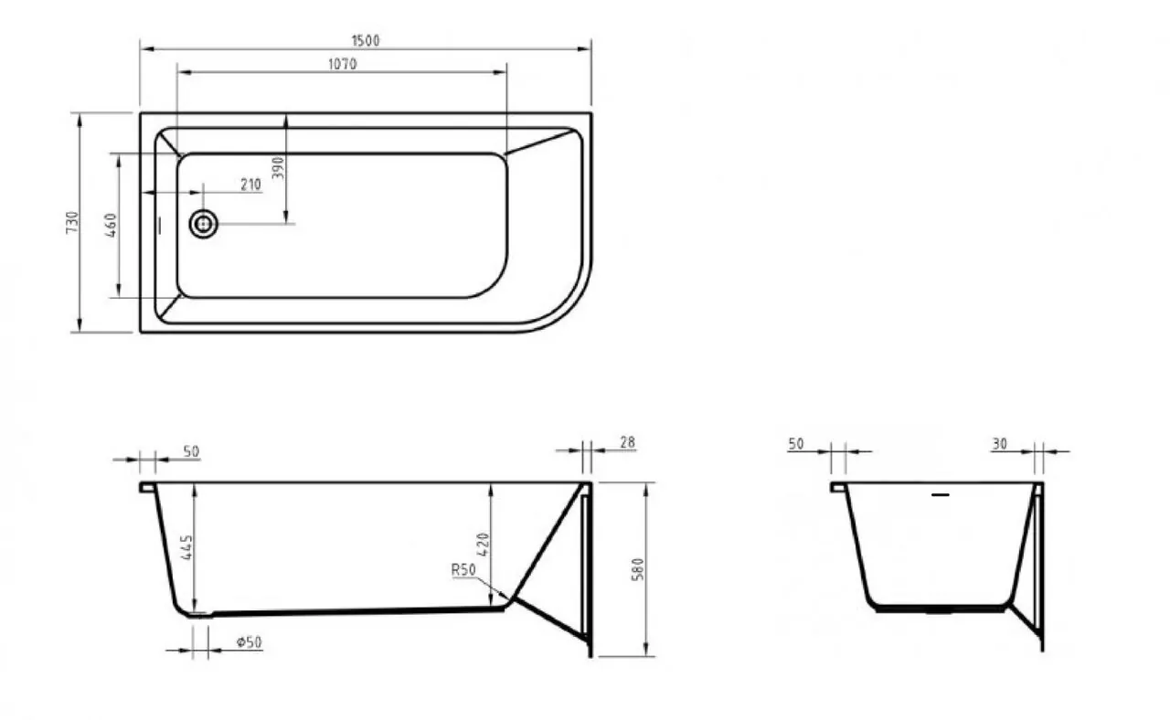 картинка Акриловая ванна BelBagno BB712-1500-730-L 