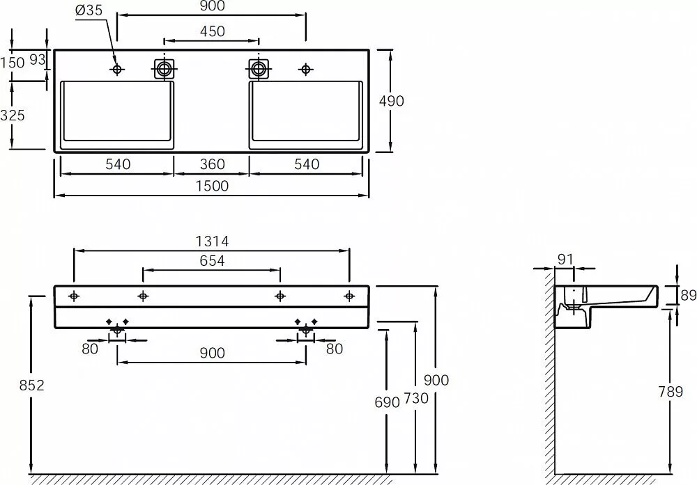 картинка Раковина Jacob Delafon Terrace EXA112 150 см двойная 