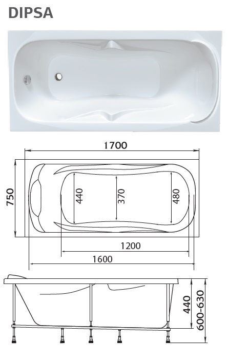 картинка Ванна Marka One DIPSA 170x75 с каркасом 