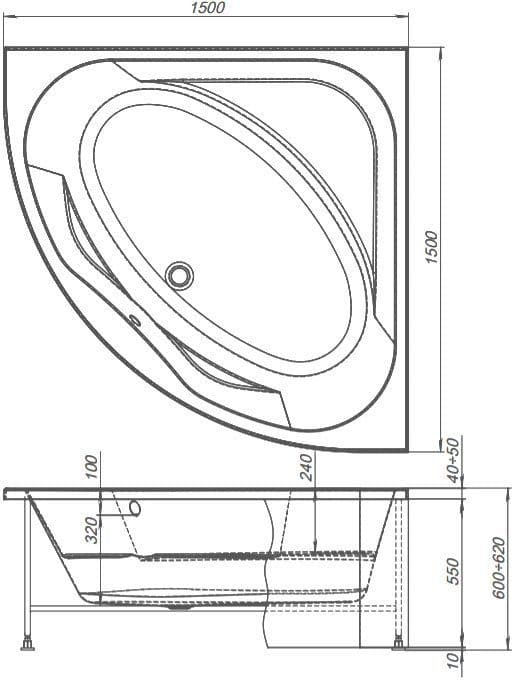 картинка Акриловая ванна Aquanet Vista 150 с каркасом 