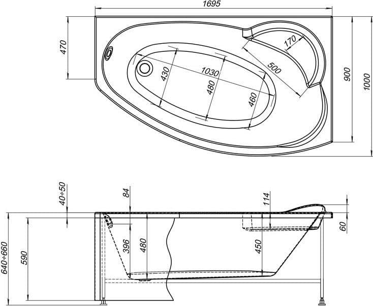 картинка Акриловая ванна Aquanet Sofia 170x90 R с каркасом 