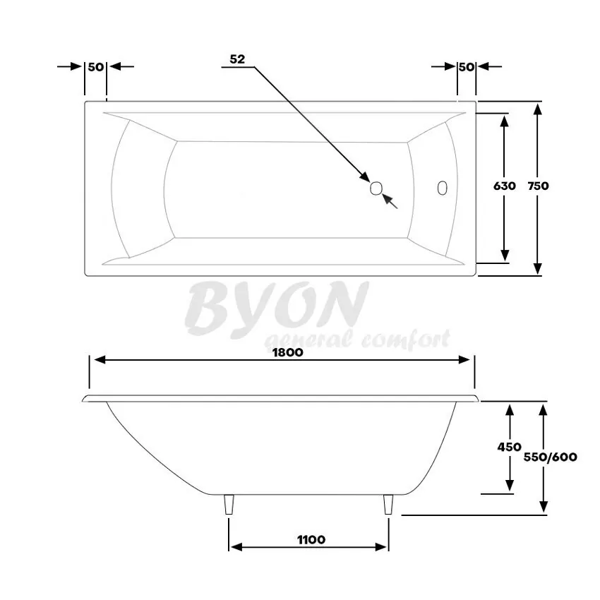 картинка Ванна чугунная BYON MILAN 1800х750х450 