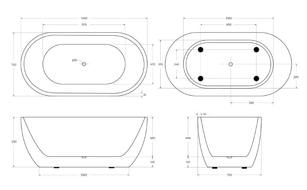 картинка Акриловая ванна без перелива BelBagno BB70-1500-W0 1500x750x570 