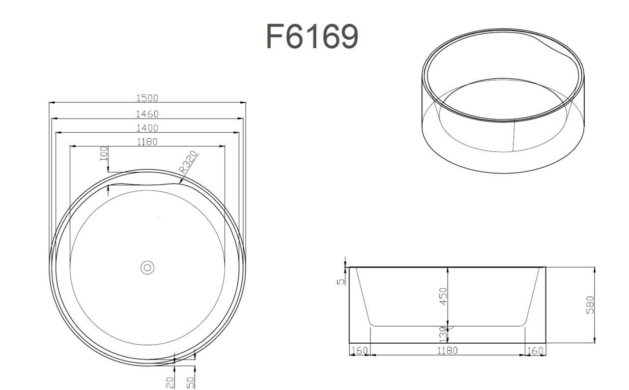 картинка Ванна Frank F6169 отдельностоящая 150х150х58 см 