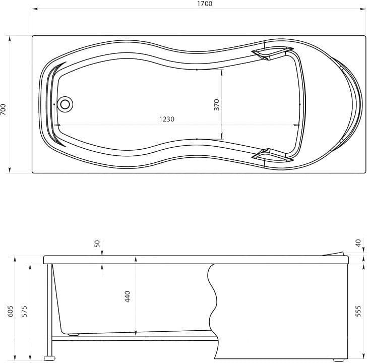 картинка Акриловая ванна Aquanet Tessa 170x70 с каркасом 