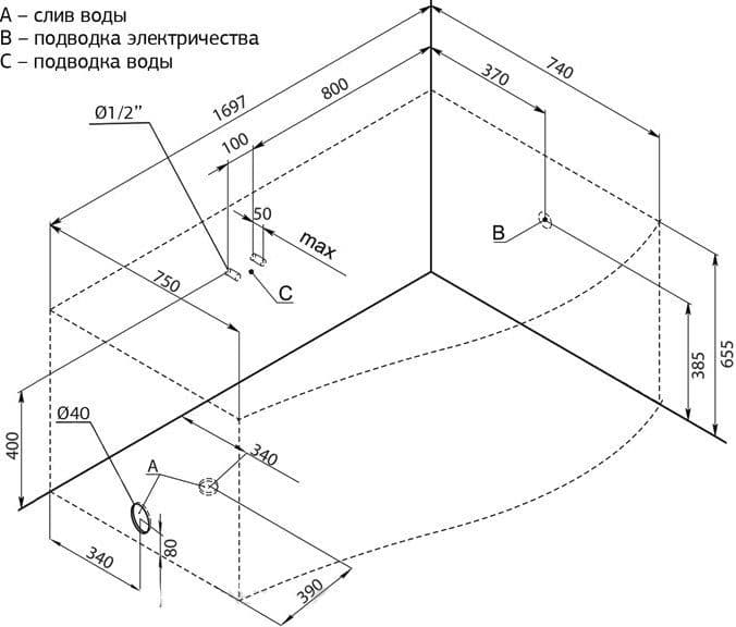 картинка Акриловая ванна Aquanet Borneo 170x90 R с каркасом 