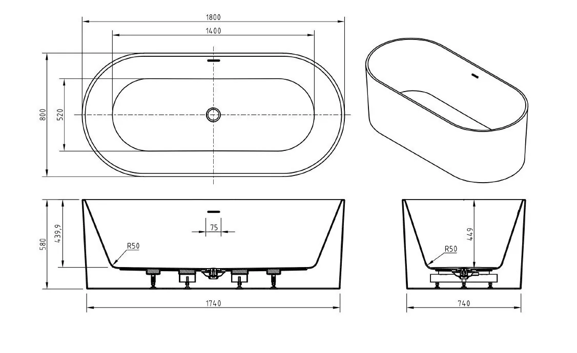 картинка Акриловая ванна BelBagno BB705-1800-800 